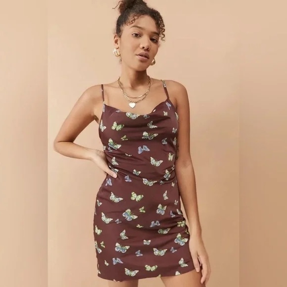 Urban Outfitters Mallory Butterfly Mini Slip Dress, Cowl Neck, Large